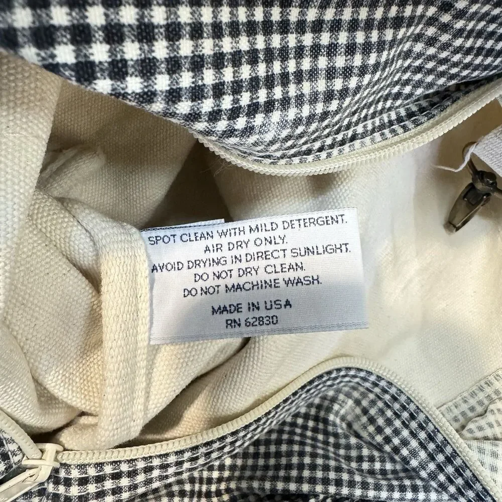 VTG Lands' End Tote Set of 2 Canvas Boat Bag Checkered Trim 90s Size 12x11 16x14